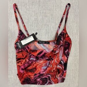 Nasty Gal Mesh Marble Cowl Neck Top